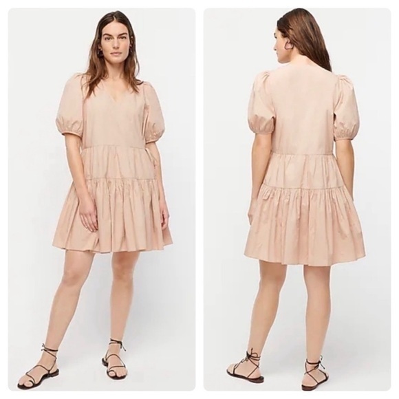 J. Crew Dresses & Skirts - J.‎ Crew Puff Sleeve Cotton Poplin Wrap Dress V-Neck In Cream Nude